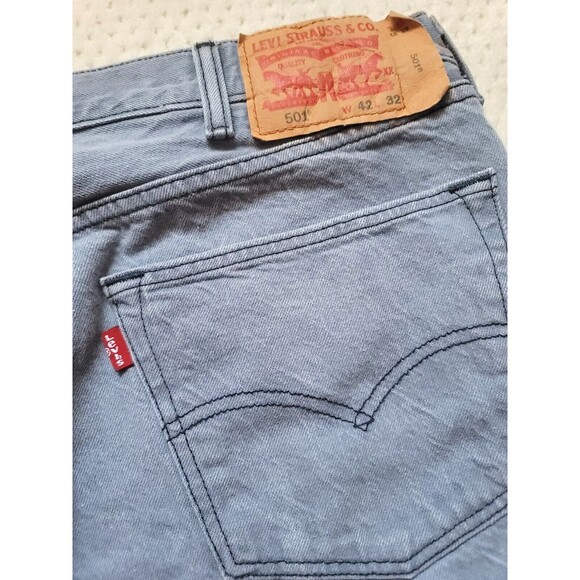 EUC Levi's 501 Button Fly Jeans White Oak Cone Denim Blue Straight Leg 42x28 - Picture 6 of 9